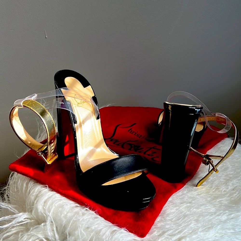Black patient leather Gold ankle strap Christian Louboutin Pre❤️ red bottoms